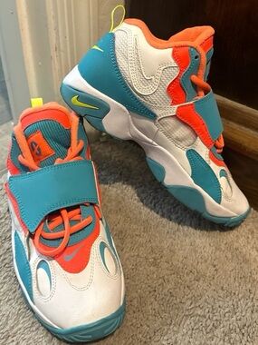 Nike Kids Turquoise Orange White High-Top Sneakers with Neon Accent